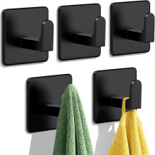 Ganchos adhesivos para toallas, paquete de 5, ganchos de pared resistentes, capacidad de carga máxima de 15 libras (aprox. 6,8 kg), no