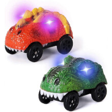 2-Pack LED Light Up Dinosaur Track Car, Compatible with Most Tracks, Track Set Parts