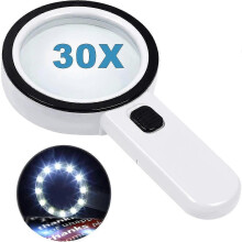 Reading Magnifier With 12 Led Lights, 30 X Dual Glass Lens For Elderly Reading, Coins, Stamps, Maps