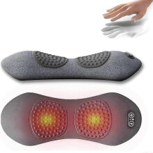 Rygmassageapparat med varme og vibration til lindring af iskias og lændesmerter, ergonomisk grå lændestøtte