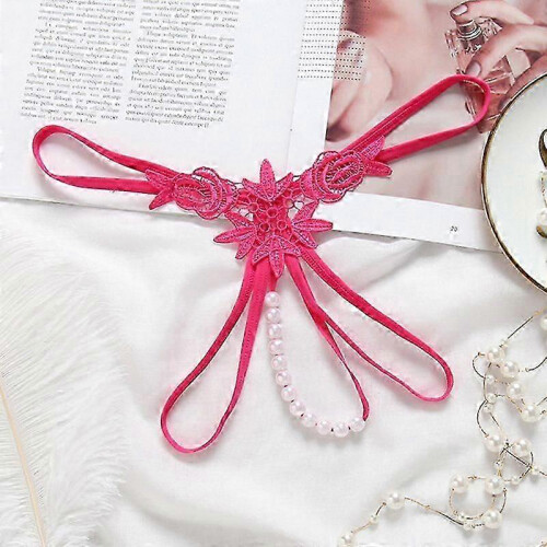 (1 Pcs, Rose red) Pearl G-String Crotchless Lingerie Panties