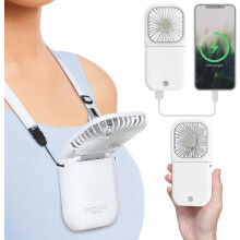 Bærbar miniventilator, hvid, genopladelig, 3 hastigheder, sammenklappelig, håndfri til skrivebord og rejser