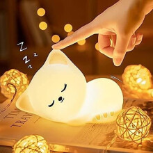 Rechargeable Cat Night Light for Kids and Adults, Portable LED Silicone Touch Lamp for Girls and Boys