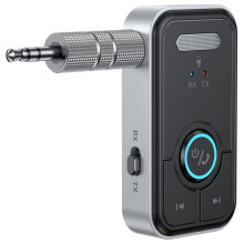 Bluetooth-adapter, HD-geluidskwaliteit, lage latentie, AUX en USB-C, plug-and-play, zilver, compacte draadloze audio-ontvanger