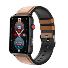 Sportklocka, Bluetooth, Flera sportlägen, Hälsomätning, Snygg och bärbar, Brunt läderarmband