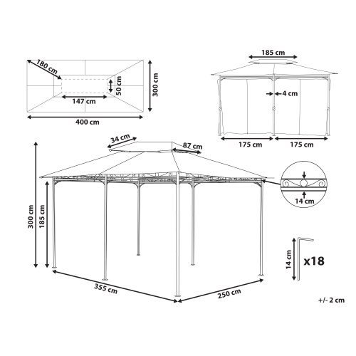 Beliani Gazebo COLOS 400 cm 300 cm Metal Graphite Grey 2