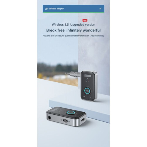 Bluetooth Adapter, HD Sound Quality, Low Latency, AUX and USB-C, Plug and Play, Silver, Compact Wireless Audio Receiver 1