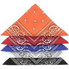 Lot de 5 bandanas de qualité supérieure, 100 % coton, orange, rouge, bleu, blanc, noir, foulards doux et respirants pour hommes et femm