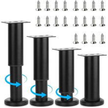 Lot de 4 pieds de meuble réglables de 12 à 18 cm, noirs, robustes, capacité de charge jusqu'à 300 kg