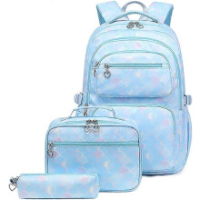 Sac à dos scolaire 3 en 1 pour filles et garçons, avec sac à goûter et trousse, grand format, pour ordinateur portable.