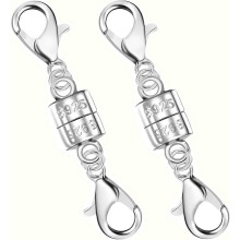 Fermoirs magnétiques doubles mousquetons en argent 925 pour colliers et bracelets (2 pièces argentées)