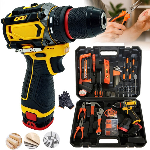 128x 2 Battery Cordless Drill Combi Driver High Power Electric Screwdriver Set 1