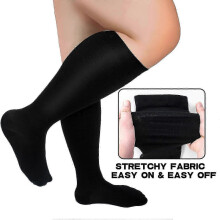 (3XL, black) Plus Size Compression Socks for Women and Men, 20-30 mmHg Extra Wide Calf Knee High Stockings