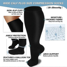 (2XL, skin color) Plus Size Compression Socks for Women and Men, 20-30 mmHg Extra Wide Calf Knee High Stockings