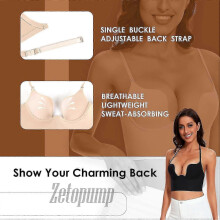 (36D, Black) Plunge low back bras compatible with women - deep U convertible halter style
