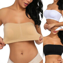 (3XL, purple-pink-white) 3pcs Women's Padded Bandeau Bra, Strapless Removable Pads Tube Tops Bra, Women Bandeau Bra Padded Strapless Bralette Bra