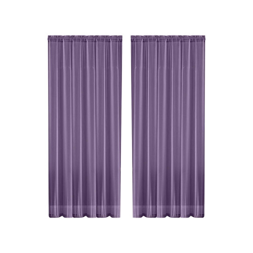 String Rod Pocket Sheer Curtains Purple Polyester 52x84 inch 1
