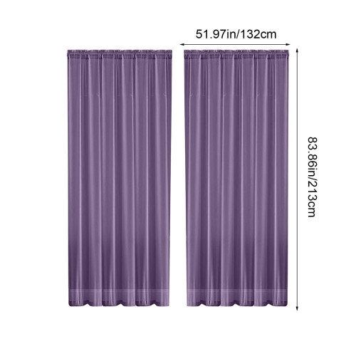 String Rod Pocket Sheer Curtains Purple Polyester 52x84 inch 2