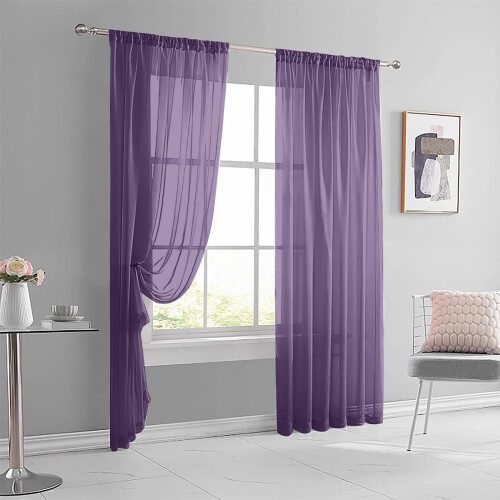 Purple Polyester Semi-Sheer Curtains with Rod Pocket 2