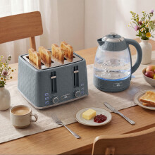 HOMCOM Kettle and Toaster Set with Strix Thermostat, Crumb Tray, Grey