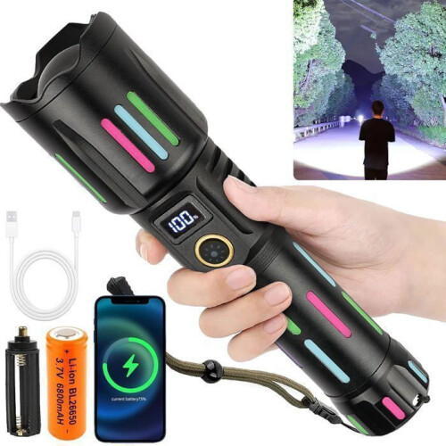 Επαναφορτιζόμενος φακός, 800000 Lumens υψηλής φωτεινότητας, 5 λειτουργίες, IPX6 αδιά