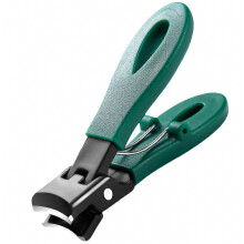Tagliaunghie in acciaio inox verde con ampia apertura delle ganasce per unghie delle mani e dei piedi.