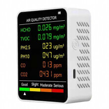 Air Quality Monitor, 6in1 Multifunctional Carbon Dioxide Detector Pm2.5 Pm10 Tvoc Temperature Humidity Tester With Large Display, Indoo