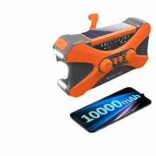 10000mAh Noodradio op zonne-energie, draagbare radio met AM/FM/NOAA-radio, weerstation met telefoonoplader en zaklamp.