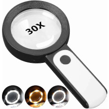 Loupe lumineuse portable 30x, grande loupe de poche avec 18 LED à lumière chaude et froide (3 modes), loupe éclairée pour seniors.