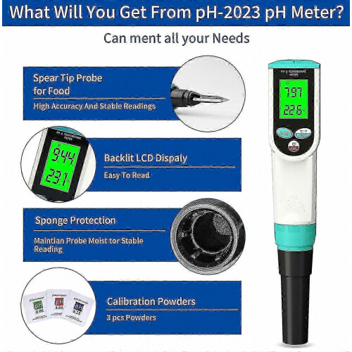 Μετρητής Ph με Atc Food Ph Tester, Αδιάβροχος Ψηφιακός Μετρητής Ph Τροφίμων με Υψηλή 2