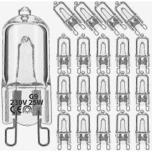 Lot de 20 ampoules halogènes G9, 25 W, transparentes, dimmables, blanc chaud 2800 K, pour lustres, suspensions et éclairages paysagers.