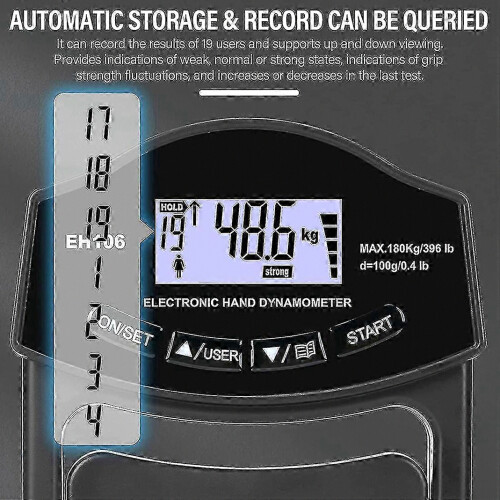 Grip Strength Tester, 396lbs/180kg Digital Hand Dynamometer Grip Strength Meter Usb Lcd Screen Hand 1
