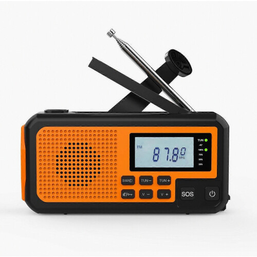 Ραδιόφωνο Crank + FM BT έκτακτης ανάγκης με μπαταρία 5000 MAh, ηλιακή ενέργεια και ξ 1