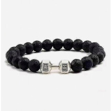 Lava Volcanic Rock Beaded Bracelet, Workout Dumbbell Barbell Elastic String Bracelet for Men and Women_yshdk