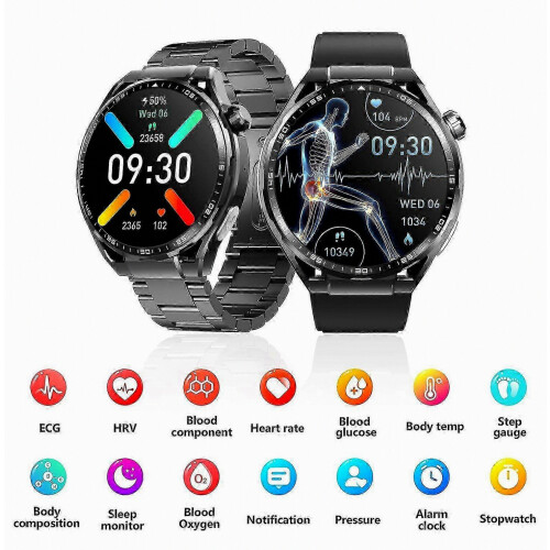 F200 Smart-Uhr, Schwarz, 3-reihig, Stahl 1