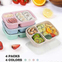 4-Pack Lunch Box, Meal Prep Container with 3 Compartments, Lunch Box for Kids, Reusable Food Storage