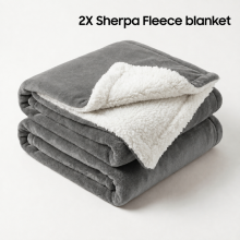 (2X Single Blanket, Grey) Moonlight Reversible Sherpa Fleece Wool Blanket - Ultra Soft Warm Plush Throw