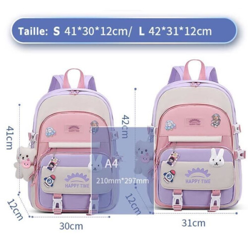 Kids School Backpack, Waterproof Primary School Bag for Students, Large Capacity, Violet L 1