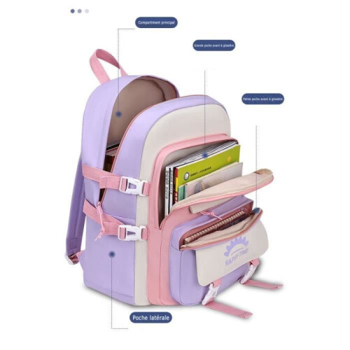 Kids School Backpack, Waterproof Primary School Bag for Students, Large Capacity, Violet L 2