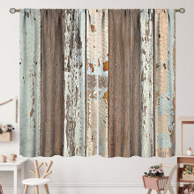 Farmhouse Barn Door Curtains Blue Grey Wooden Plank 2