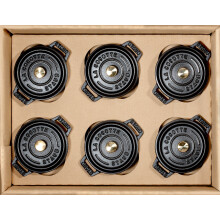 FREE SHIPPING: STAUB 6PCS SET: CAST IRON ROUND COCOTTE, 10CM, BLACK, WITH LID,