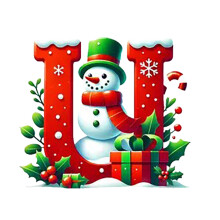Red Initial Christmas Ornament Acrylic Snowman with Green