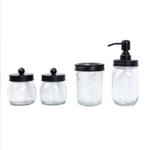 Bathroom Accessories Set 4 Pcs -Lotion Soap Dispenser & 2 Cotton Swab Holders & Toothbrush Holder (Black)