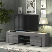 TV Unit TV Stand Sideboard Cabinet Grey High Gloss Media Storage Unit 130cm