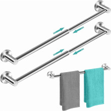 Adjustable Towel Rack Wall-Mounted Single Bar Silver 2-Pack