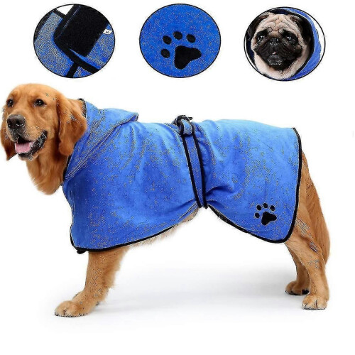 (L) Super Absorbent Microfiber Dog Bathrobe Towel With Adjustable Strap Quick Drying Pet Coat 1