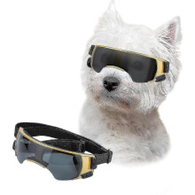 (Gold) Dog Goggles UV Protection Adjustable Straps Windproof Anti-fog for Small/Medium