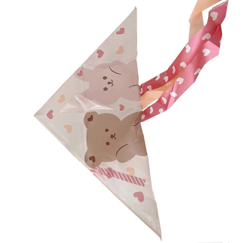 (Pink) Exquisite Colorful Triangle Cartoon Kite Durable Easy Fly Beginner Kids Adults 2