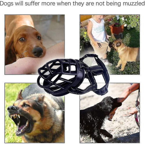 (Reflective black, XL) Soft Basket Dog Muzzle Secure Comfortable Fit Prevents Biting Chewing Barking 1