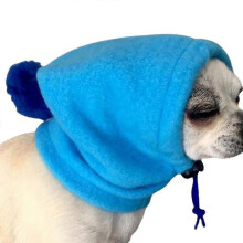 (Blue, L) Dog Fleece Winter Warm Hat with Ear Protection Solid Color Drawstring